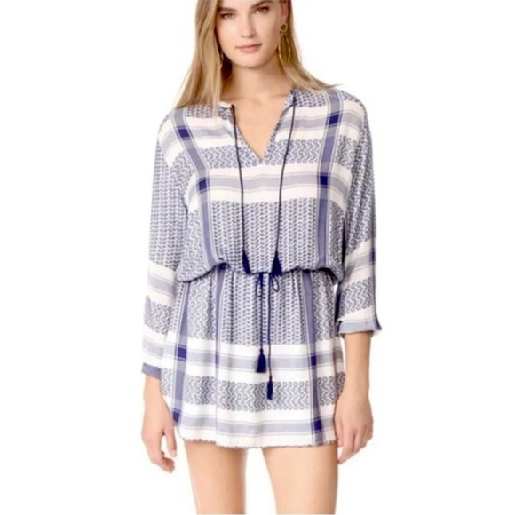 Rails Adelinel Dress Sapphire Jacquard Navy White Tassle Long Sleeve Size M - Picture 1 of 12